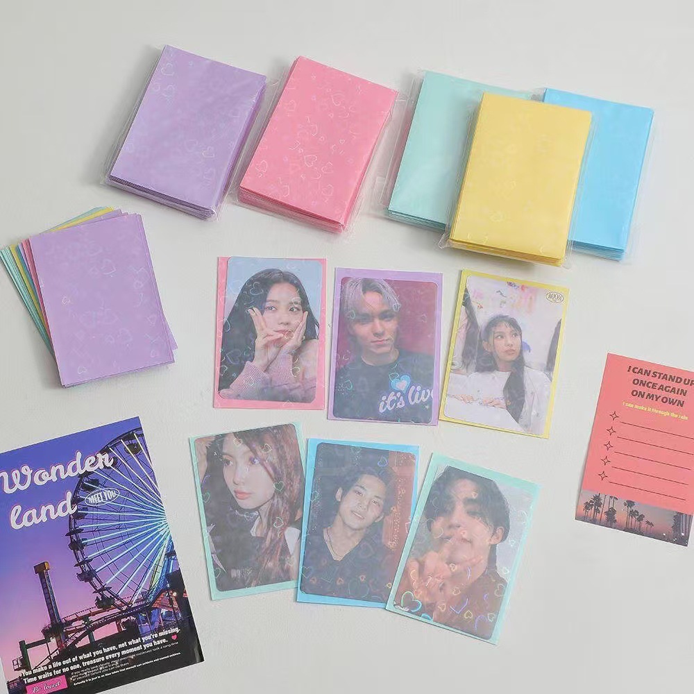 Card Penny Sleeve - 50 ชิ้น การ์ดเลเซอร์รูปหัวใจ 61x91 มม. ฟิล์มเคลือบกันรอยแบบมีประกาย